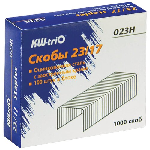 KW-triO Скобы №23/17, 1000 шт., серебристый комплект 2 штук степлер kw trio 50sb n23 13 до 100 лист особо мощный