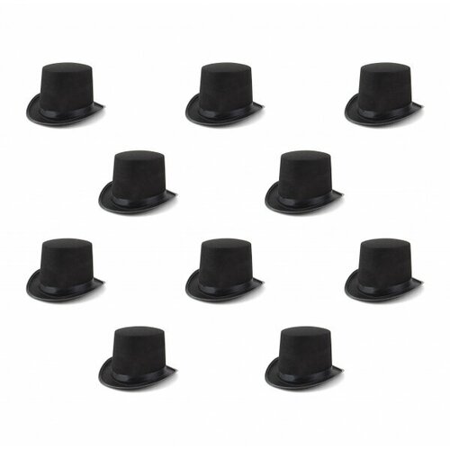Цилиндр черный фетровый, шляпа карнавальная размер 59-60 (Набор 10 шт.)