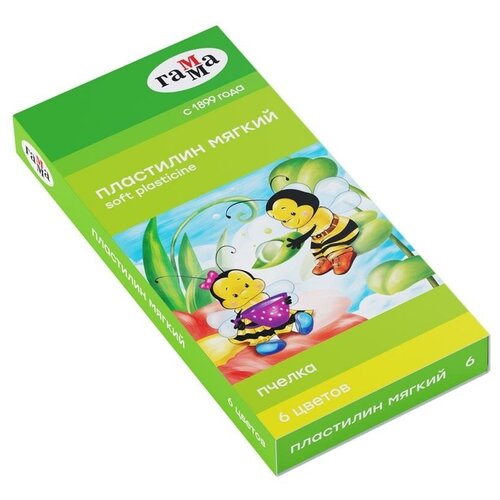 Пластилин восковой мягкий Гамма Пчелка, 06 цветов, 90г, со стеком, картон. упак.