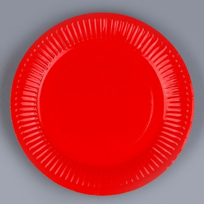 Тарелка бумажная однотонная, красный цвет 18 см, набор 10 штук - фотография № 1