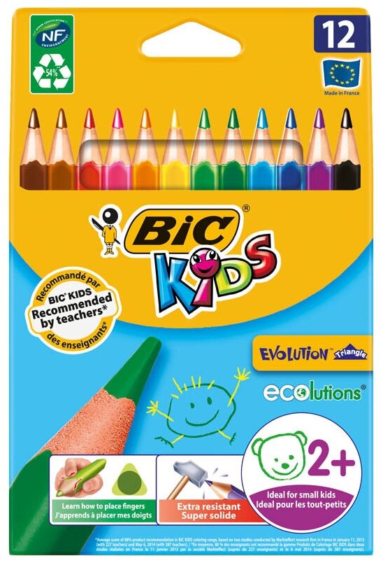 Карандаши цветные BIC Kids Evolution треугольные, 12 шт. (829735) - фото №1