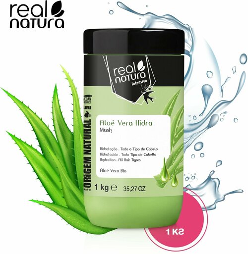 Real Natura / Маска ALOE VERA HIDRA для увлажнения прямых и кудрявых волос, 1 кг