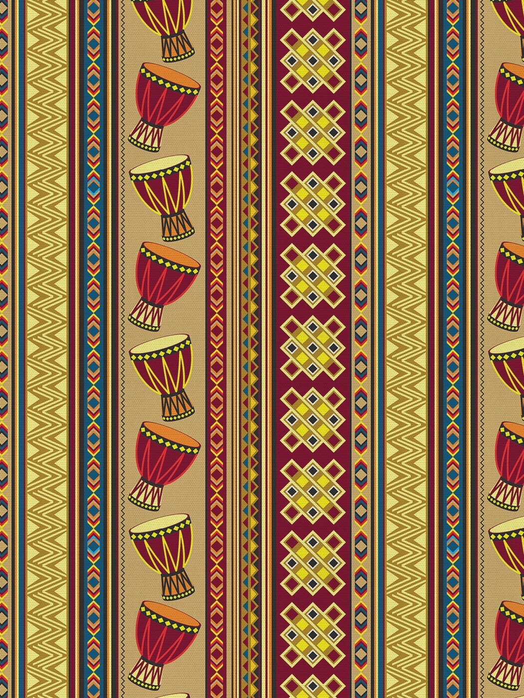 Отрезная ткань для мебели Ambesonne "Африканские бубны" метражом для рукоделия и шитья, оксфорд, 155 см
