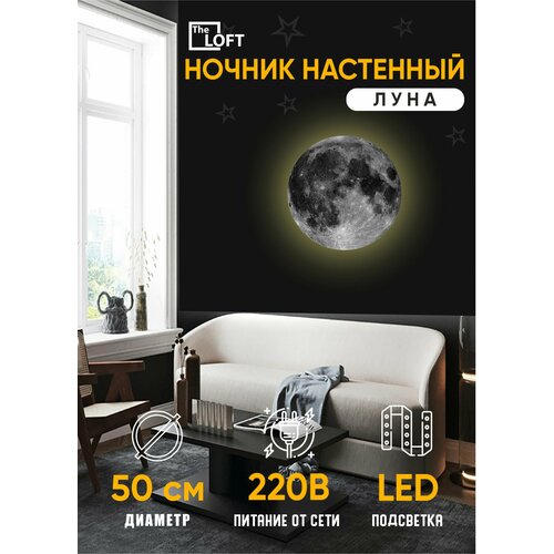 Светильник настенный светодиодный бра луна 50*50 см, питание от сети, 1 шт.