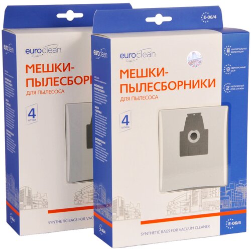 мешки пылесборники euroclean e 53 4 2 для пылесоса zelmer 2 упаковки по 4 шт Мешки пылесборники EUROCLEAN E-06/4/2 для пылесоса BOSCH, SIEMENS, PRIVILEG, QUELLE, 2 упаковки по 4 шт.