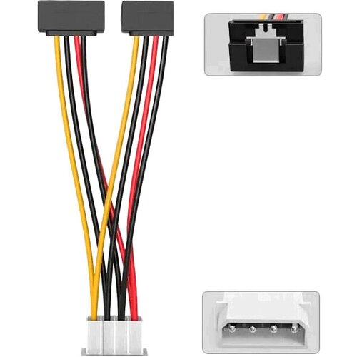 Кабель-переходник питания Vention MOLEX 4pin M / 2 x SATA 15pin F угол 90 - 0.15м Кабель-переходник Vention Molex 4M/SATA 15F x 2 угол 90 (KDCBB)