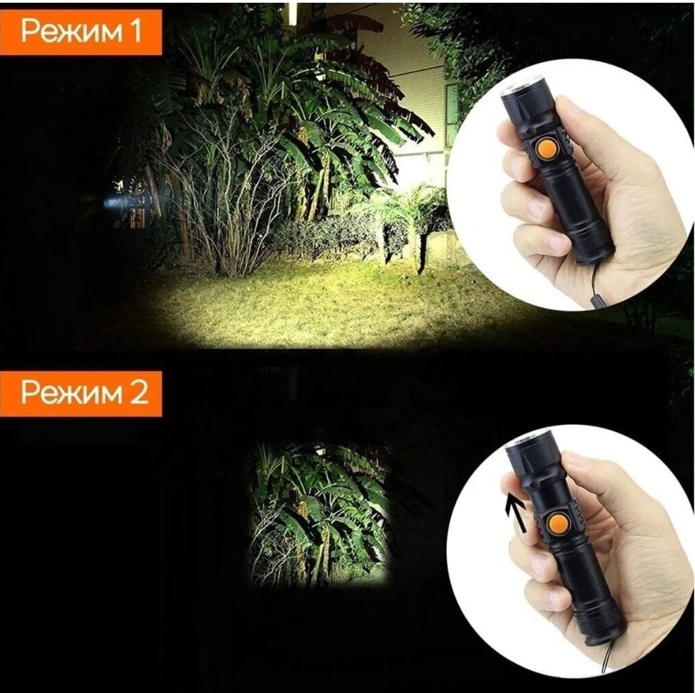 Фонарь LED Solar Lamp светодиодный для охоты и рыбалки, ручной аккумуляторный, тактический фонарик охотничий с USB зарядкой от сети