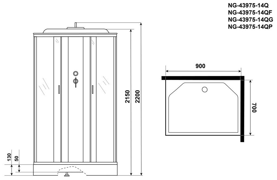 Душевая кабина с гидромассажем Niagara NG-43975-14QG (900х700х2150) низкий поддон (13см) стекло матовое - фотография № 3