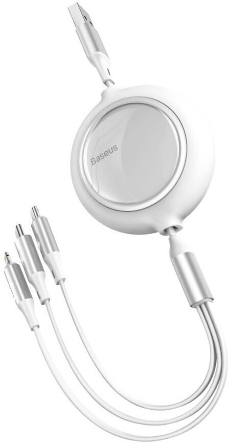 Кабель Baseus Bright Mirror One-for-three Retractable Data Cable USB to M+L+C 3.5A 1.2m White (CAMLT-MJ02)