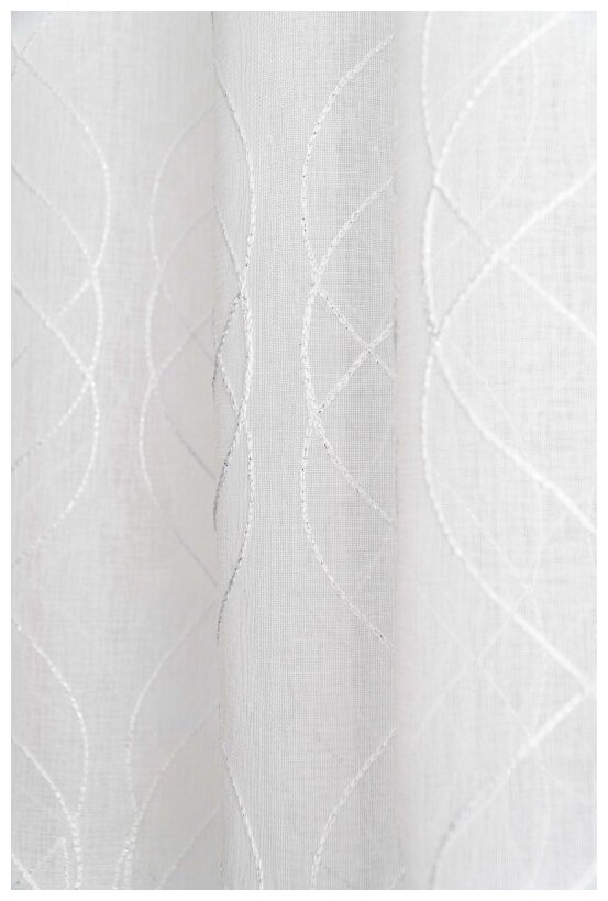 Тюль-вуаль PEORA под лён с вышивкой E21075-С1 Белая с серебром 300*260 - фотография № 15
