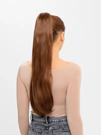 Хвост-шиньон для волос накладной на крабе, Leona Beauty, багровый, 30B, волосы термо-канекалон, 70-75 см.