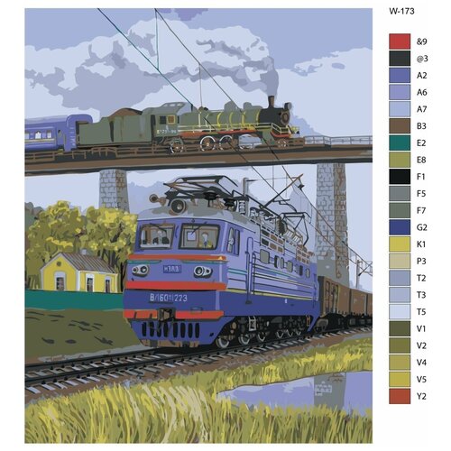 Картина по номерам W-173 Поезд и паровоз 80x100 картина по номерам w 176 девушка и поезд 80x100