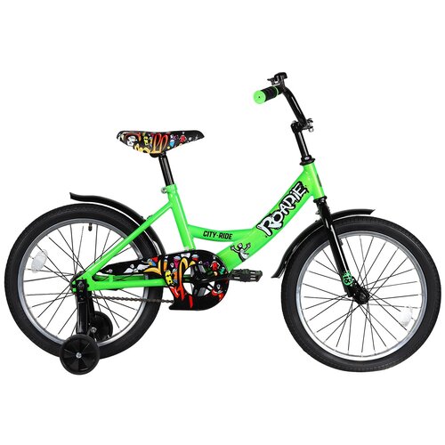 фото Велосипед детский двухколесный city-ride roadie, рама сталь, колеса 18", страховочные колеса, велосипед для мальчиков, для девочек, для детей, зеленый