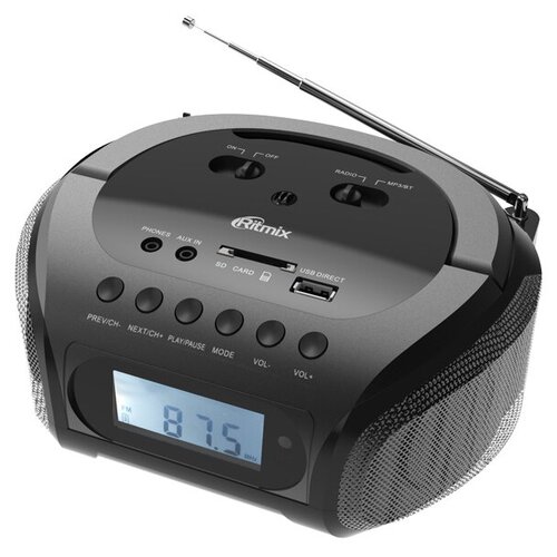 Магнитола RITMIX RBB-020BT black, 3Вт *2, USB/SD, FM/AM/SW1-9 11 диапазонное радио