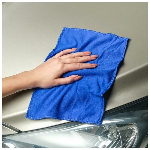 Тряпка для мытья авто, Grand Caratt, микрофибра 20×30 см, синяя, 3 штуки