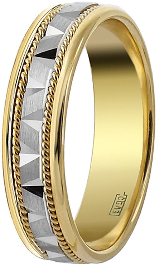 Кольцо обручальное Юверос, комбинированное золото, 585 проба, родирование, размер 15
