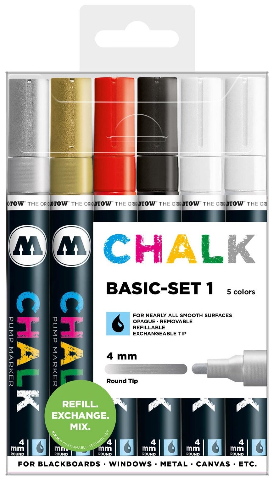 Molotow Набор меловых маркеров 4 мм Chalk Basic set 1 6 шт. (200472)