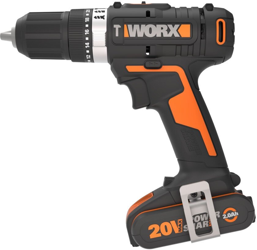 Дрель-шуруповерт ударная аккумуляторная WORX WX370, 50Нм, 20В, 2Ач x2, ЗУ 2А, кейс