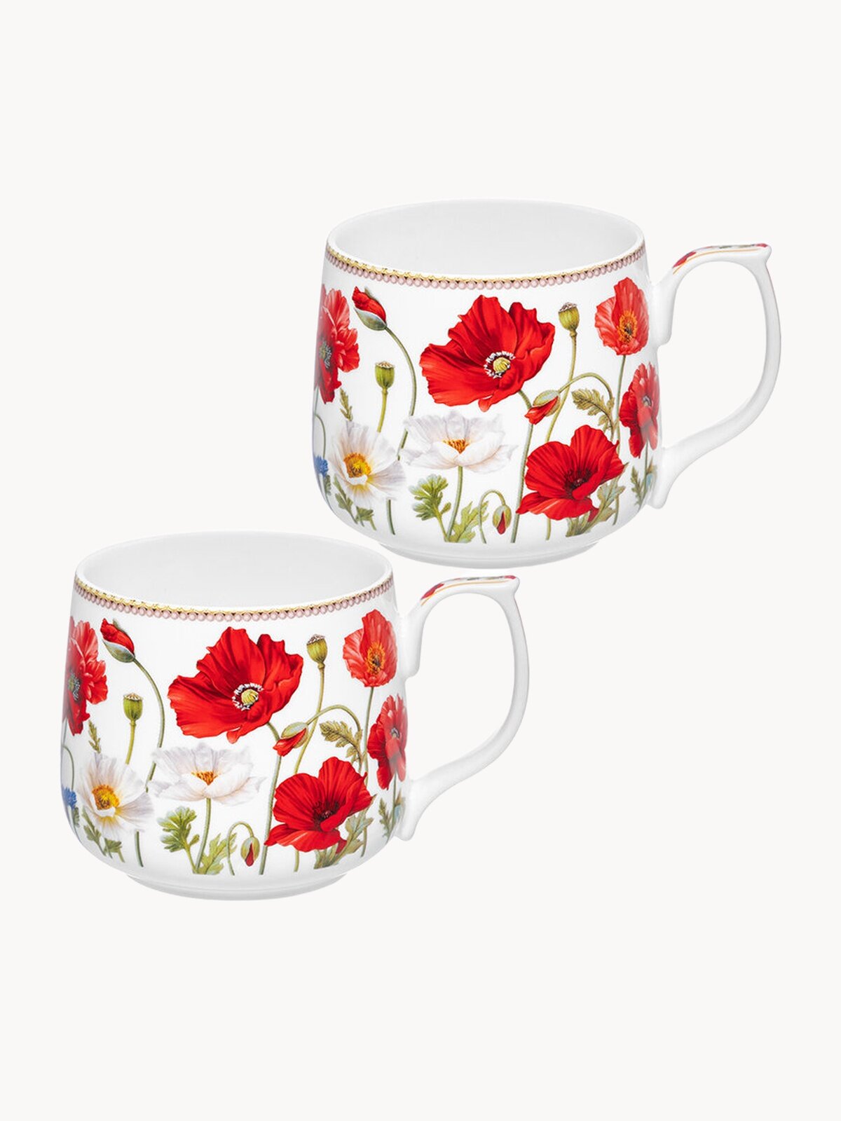 Кружка, чашка для чая, кофе 2 шт по 500 мл Elan Gallery Маки, фарфор, набор, Масленица