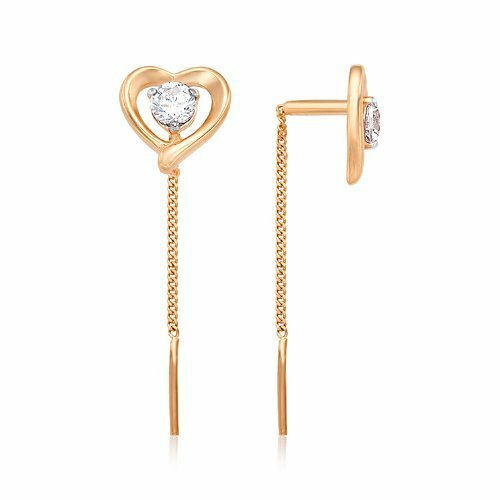 Серьги цепочки Яхонт, красное золото, 585 проба, фианит