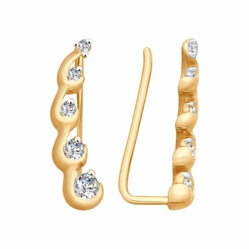 Серьги Diamant online, золото, 585 проба, фианит, длина 1.6 см.