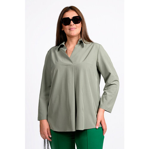 фото Блуза svesta, повседневный стиль, свободный силуэт, длинный рукав, без карманов, однотонная, размер 58, зеленый