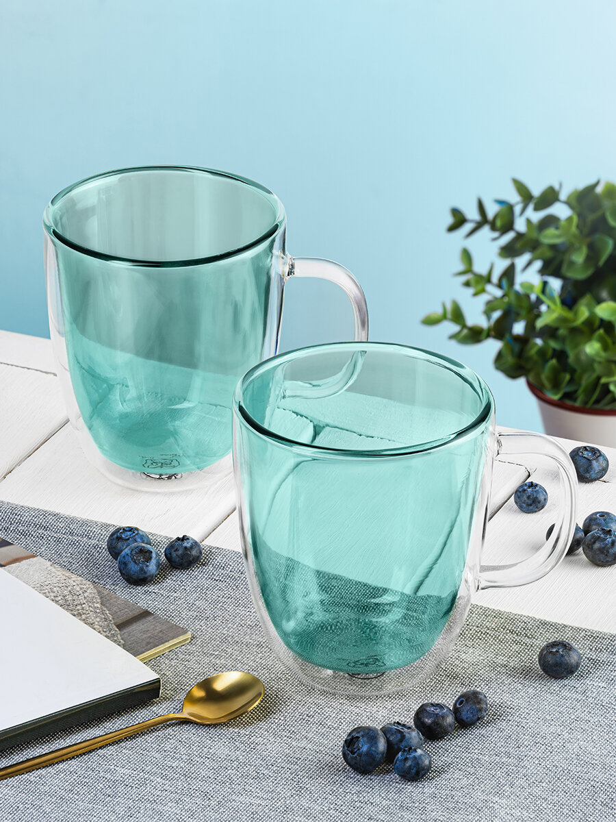 фото Кружка / чашка для кофе / чая / капучино 2 шт 350 мл Elan Gallery "Crystal glass" зеленый, набор