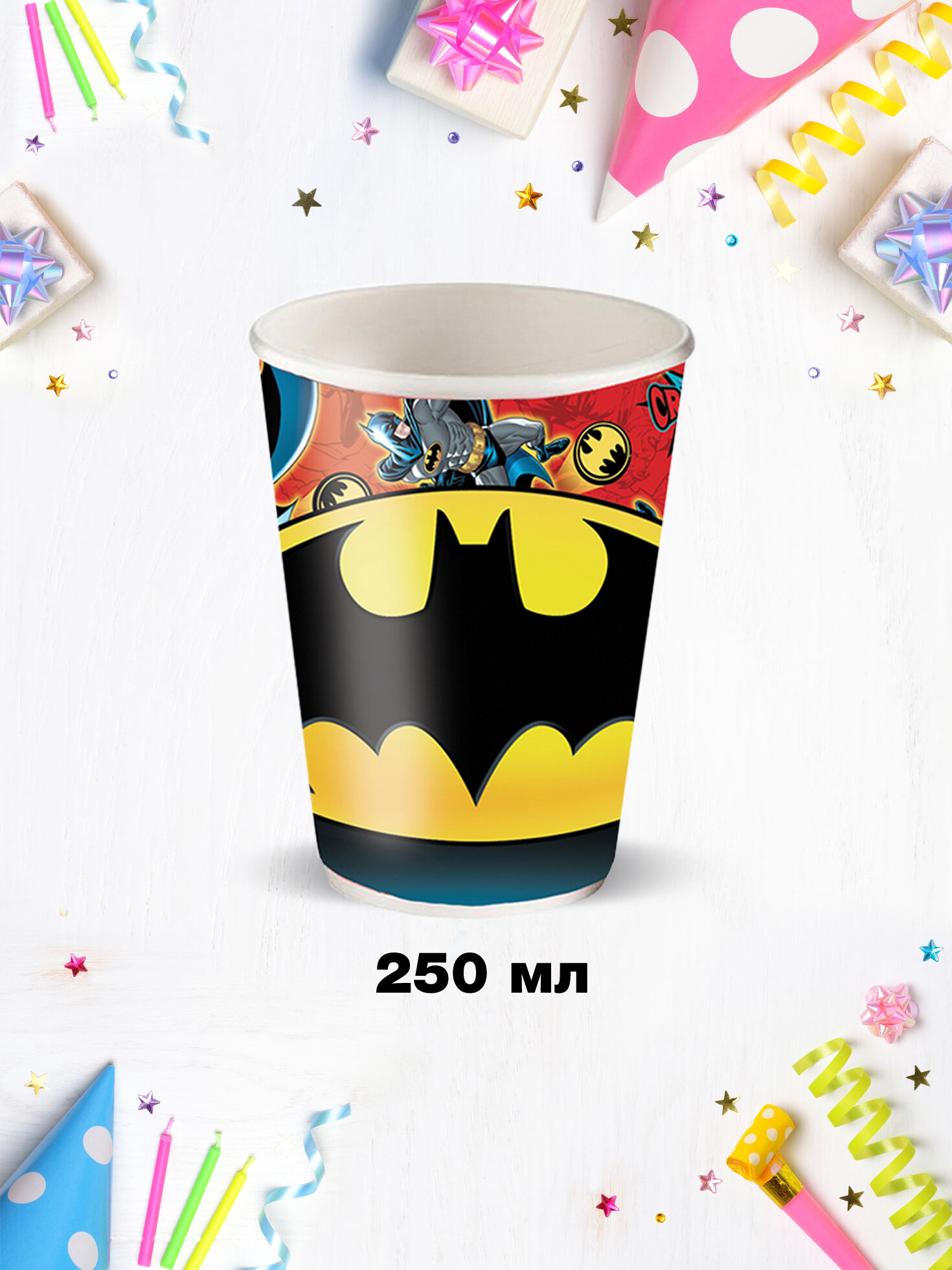 Набор бумажных стаканов Batman, 6шт, 250мл ND Play - фото №12