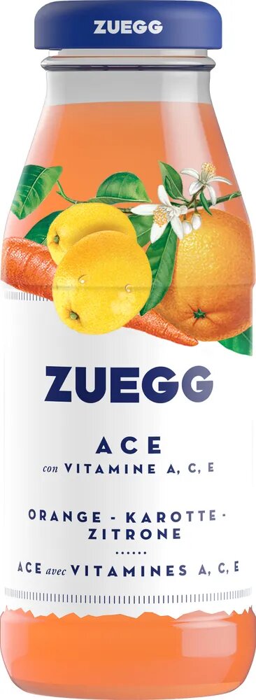 Напиток сокосодержащий 4 шт по 200 мл Апельсин, Морковь, Лимон с витаминами А,С,Е ZUEGG
