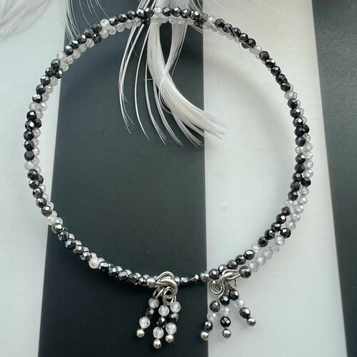 фото Жесткий браслет, шпинель, циркон, серый, черный нет бренда