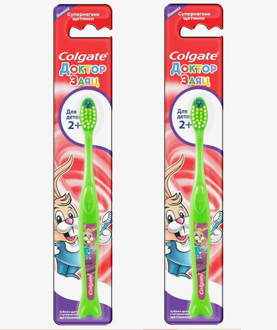 Colgate Зубная щетка детская Доктор Заяц 2+, мягкая, 2 шт