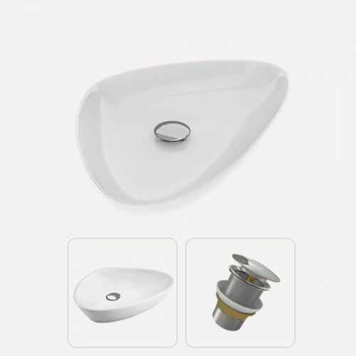 Изображение товара Раковина накладная для ванной Teymi Ellie 60 в комплекте донный клапан клик-клак без перелива хром F01624
