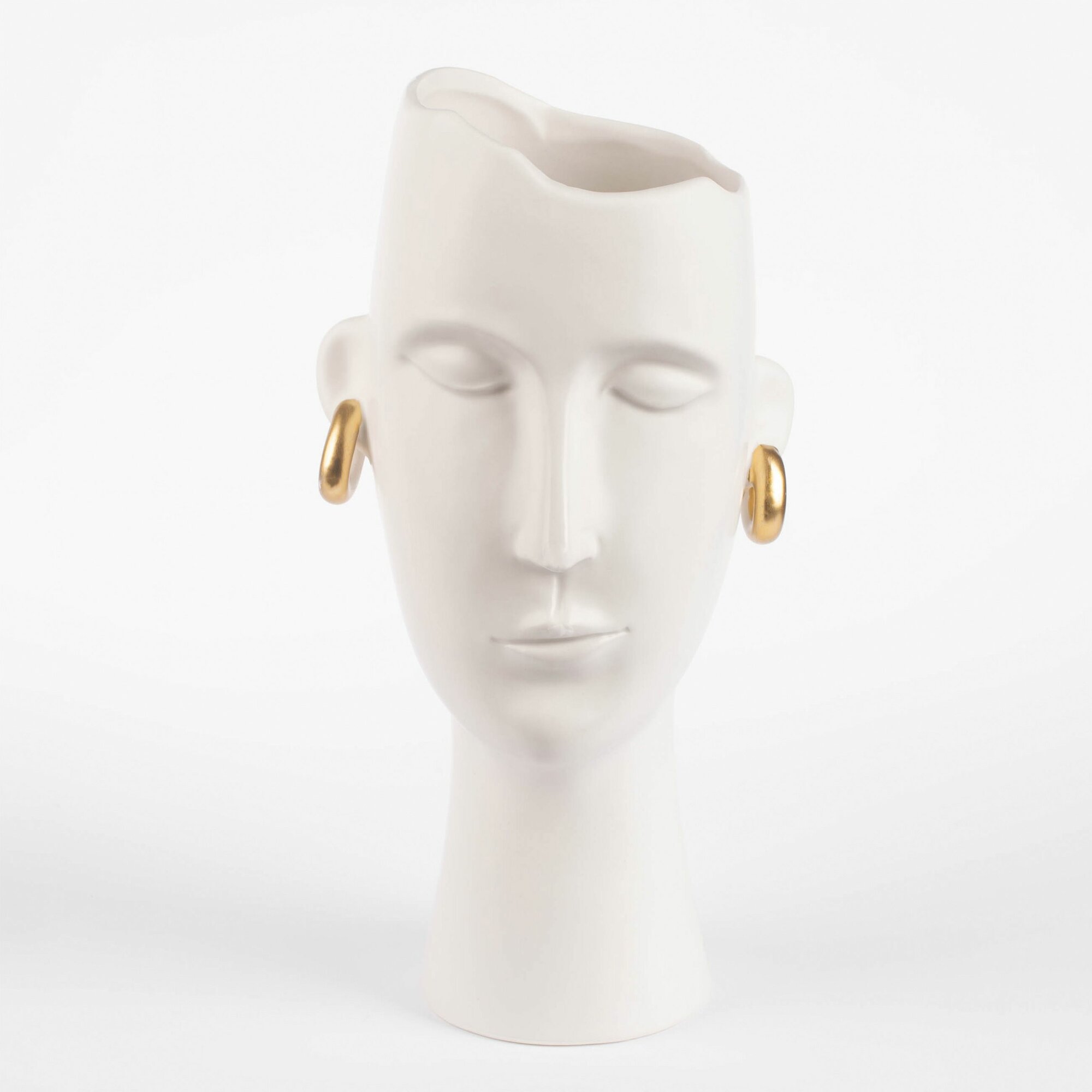 Ваза для цветов 33 см декоративная керамика белая Девушка в золотистых сережках Face