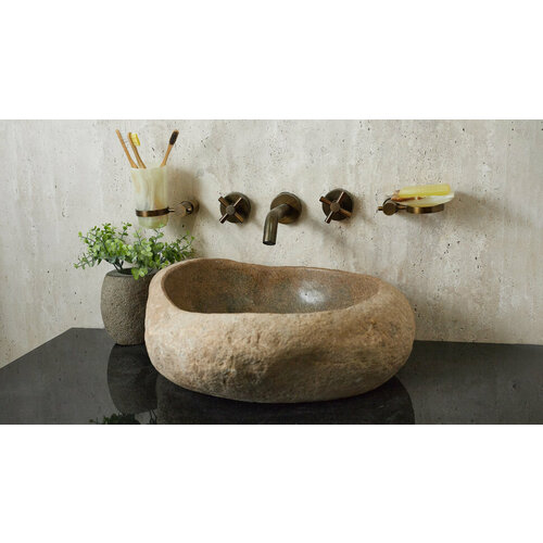 Бежевая раковина для ванной Sheerdecor Piedra 00501111427 из речного камня гранита