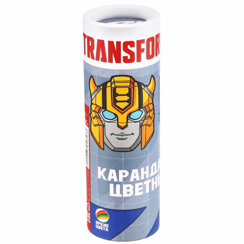 Карандаши цветные в тубусе мини, 12 цветов, Transformers