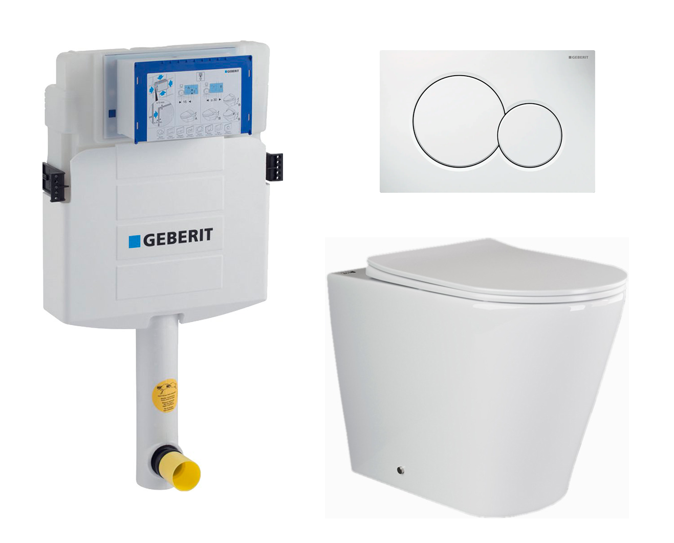 Комплект 3 в 1 смывной бачок скрытого монтажа Geberit Duofix UP320 + Унитаз приставной Ceramica Nova Highlight CN1812 + Кнопка Geberit Sigma 01 белая