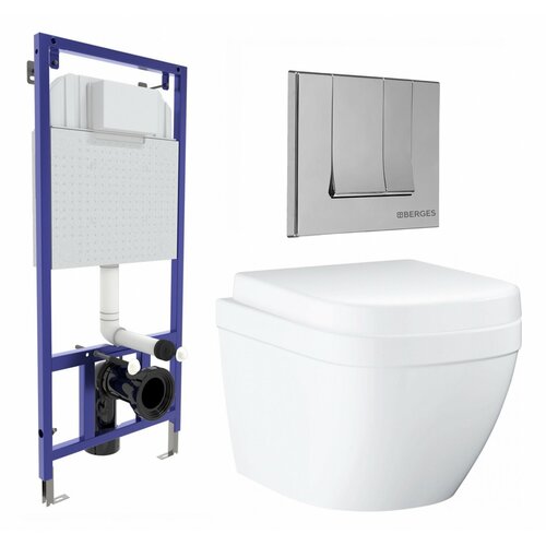 Комплект 3 в 1 инсталляция Berges Wasserhaus Novum 040243 + Унитаз подвесной Grohe Euro Ceramic 39206000 + кнопка хром комплект 3 в 1 инсталляция berges wasserhaus novum l3 унитаз подвесной grohe euro ceramic 39206000 кнопка хром