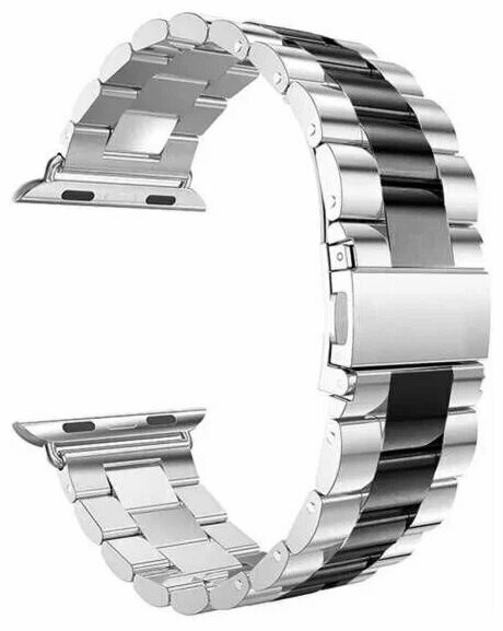 Ремешок металлический для умных смарт часов Apple Watch 42/44 mm series 3 / 4 / 5 / 6 / SE блочный, Серебристо-черный