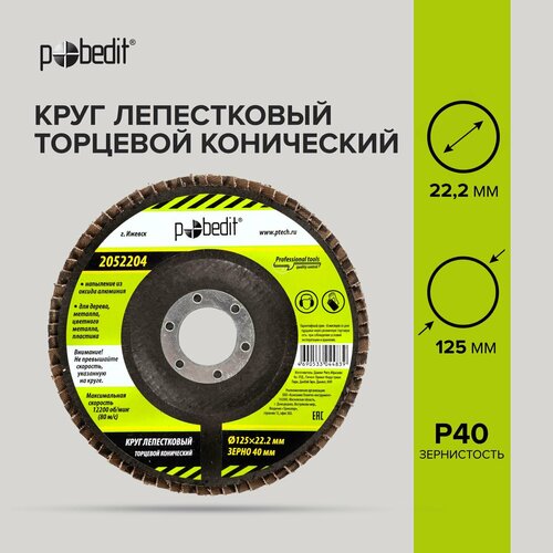 Круг лепестковый торцевой конический d 125 х 22,2 мм, зернистость Р40