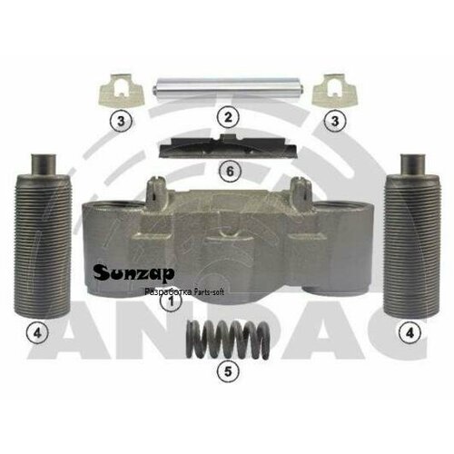 ANDAC 081010134 0810 10134_р/к диск тормоза !8(м) корпус мех-ма подвода,2винта, ось, пружина, вкладыш\SN6/SN7/SK7