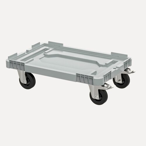 Изображение товара Тележка пластиковая сплошная с тормозами на двух колесах серая, 620х420 мм