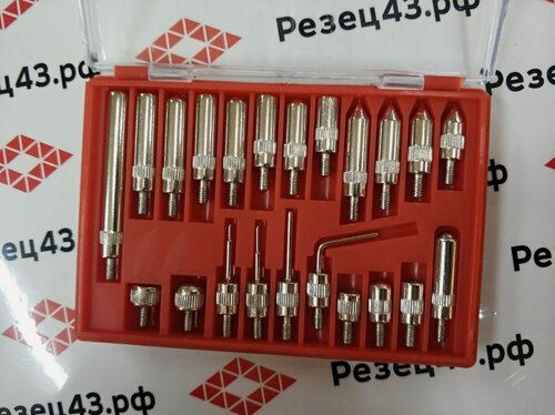 Изображение товара Комплект переходников для микрометров индикаторного типа (22 штуки в комплекте) с метрической резьбой М2,5 х 0,45