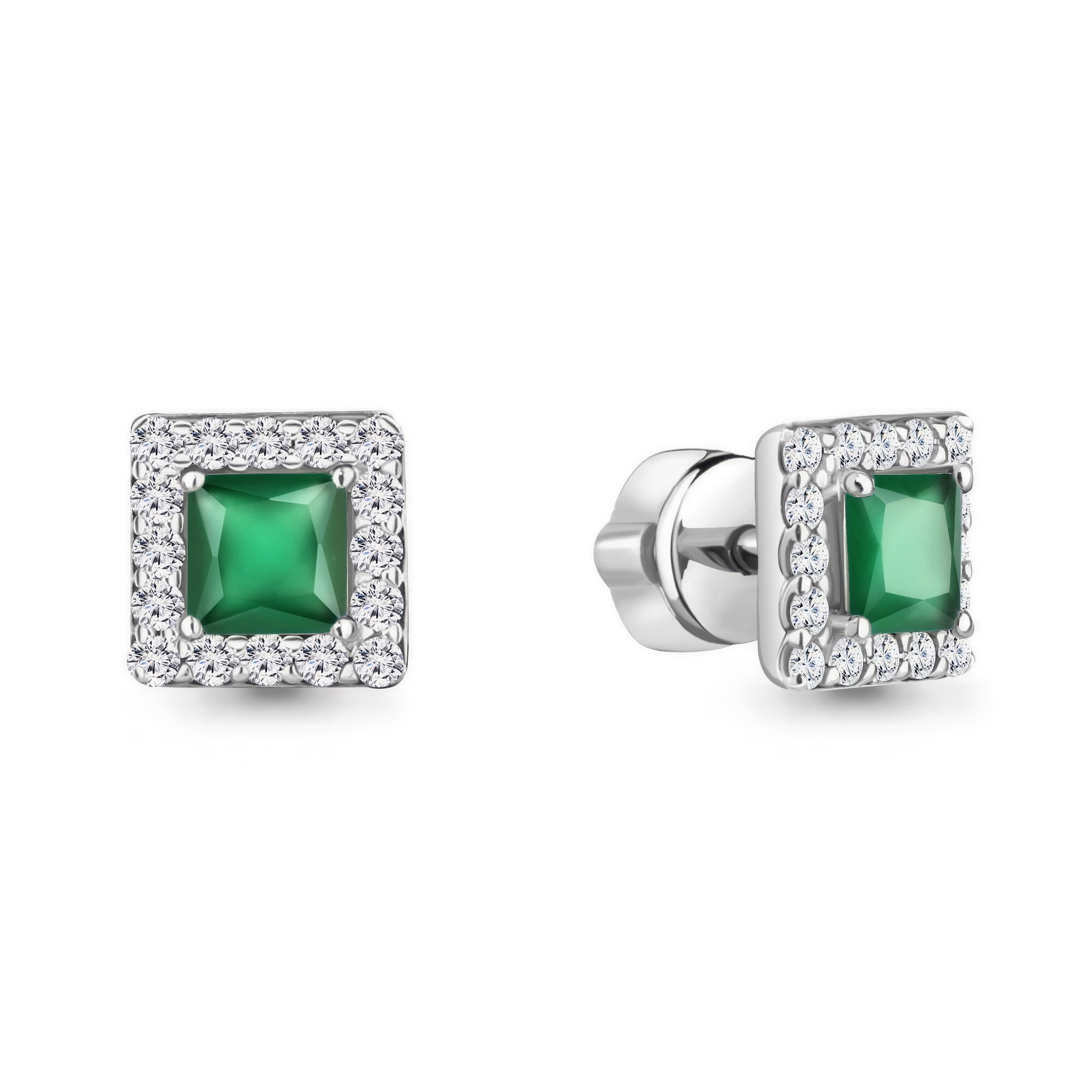 Серьги пусеты Diamant online, серебро, 925 проба, родирование, агат, фианит, длина 0.7 см, , бирюзовый