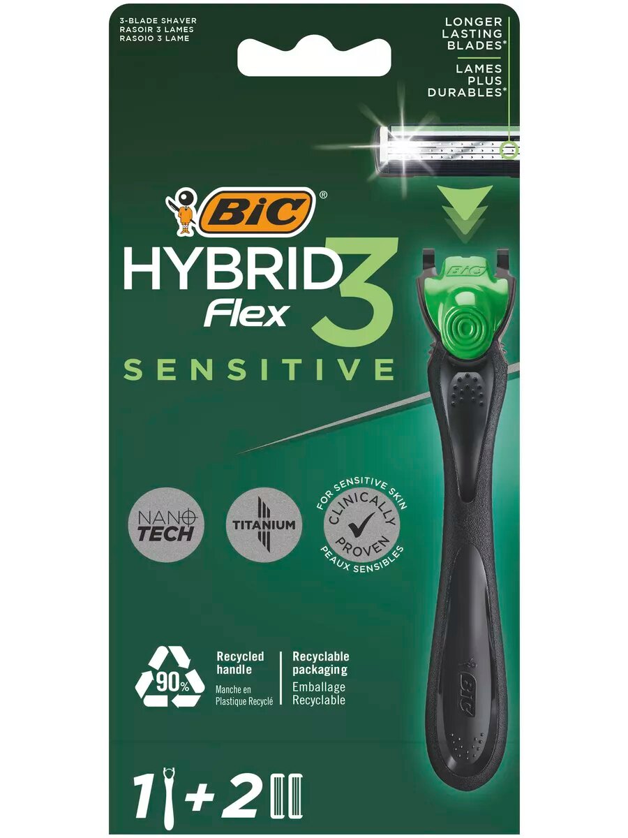 Бритва BIC Hybrid 3 Flex, 3 лезвия, нержавеющая сталь, плавающая головка, чёрная