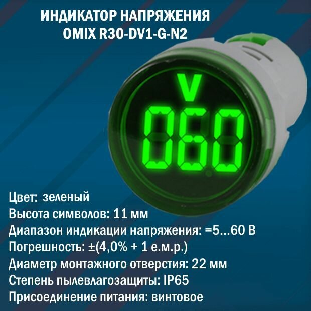 Цифровой индикатор напряжения постоянного тока Omix R30-DV1-G-N2 (зеленый)