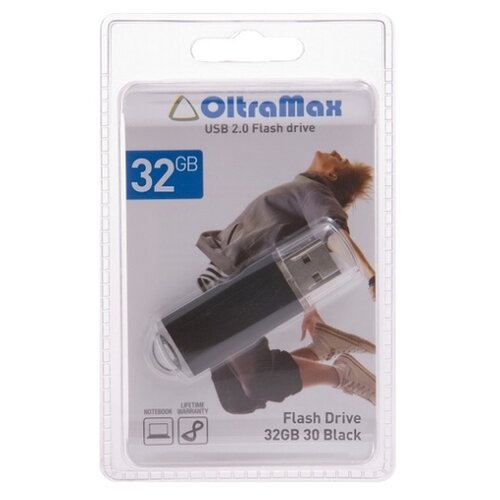 Флешка OltraMax 30 32 ГБ, 1 шт., черный накопитель usb 2 0 32gb oltramax om032gb30 bl 30 синий