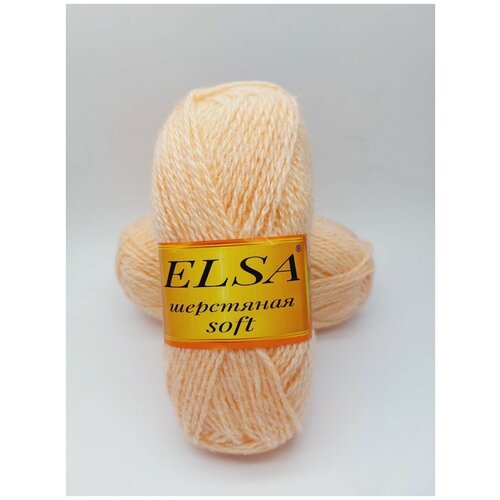 Пряжа для вязания Elsa шерстяная soft (Эльза софт), 1 моток, Цвет: Персик, 70% шерсть, 30% акрил, 100 г 250 м