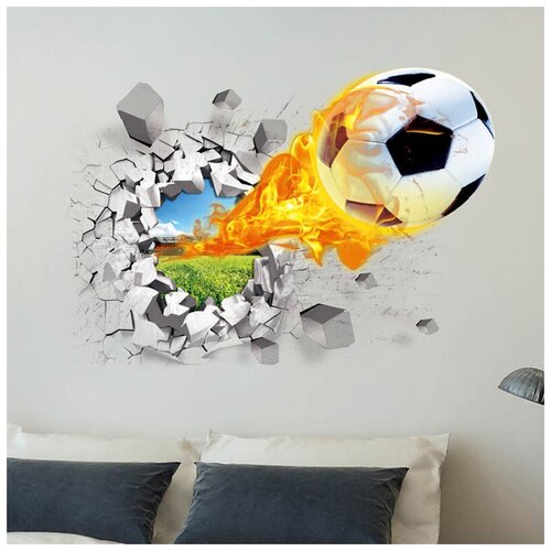 Наклейка декоративная интерьерная Футбольный мяч в огне / наклейка на стену