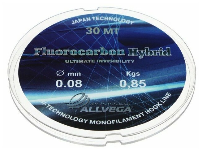 Леска монофильная ALLVEGA "Fluorocarbon Hybrid" 30м 008мм 085кг флюорокарбон 65%