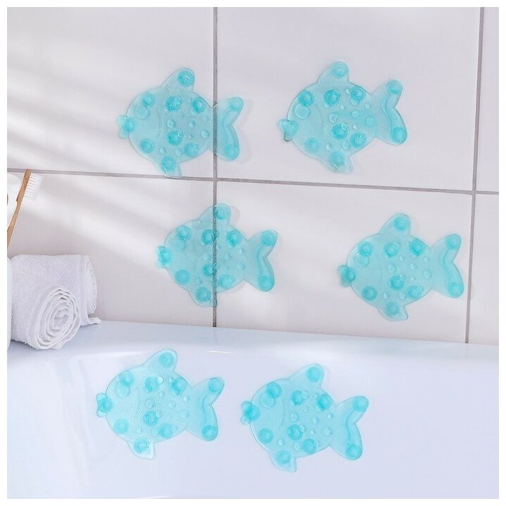 Набор мини-ковриков для ванны на присосках "Доляна" "Рыбка" 11×12 см 6 шт цвет Микс